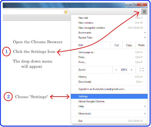 Chrome Auto Fill URL Steps 1 and 2. 